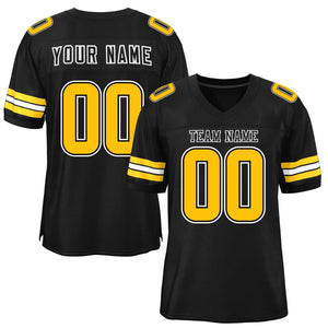 Custom Black Gold-White Classic Style Mesh Authentic Football Jersey