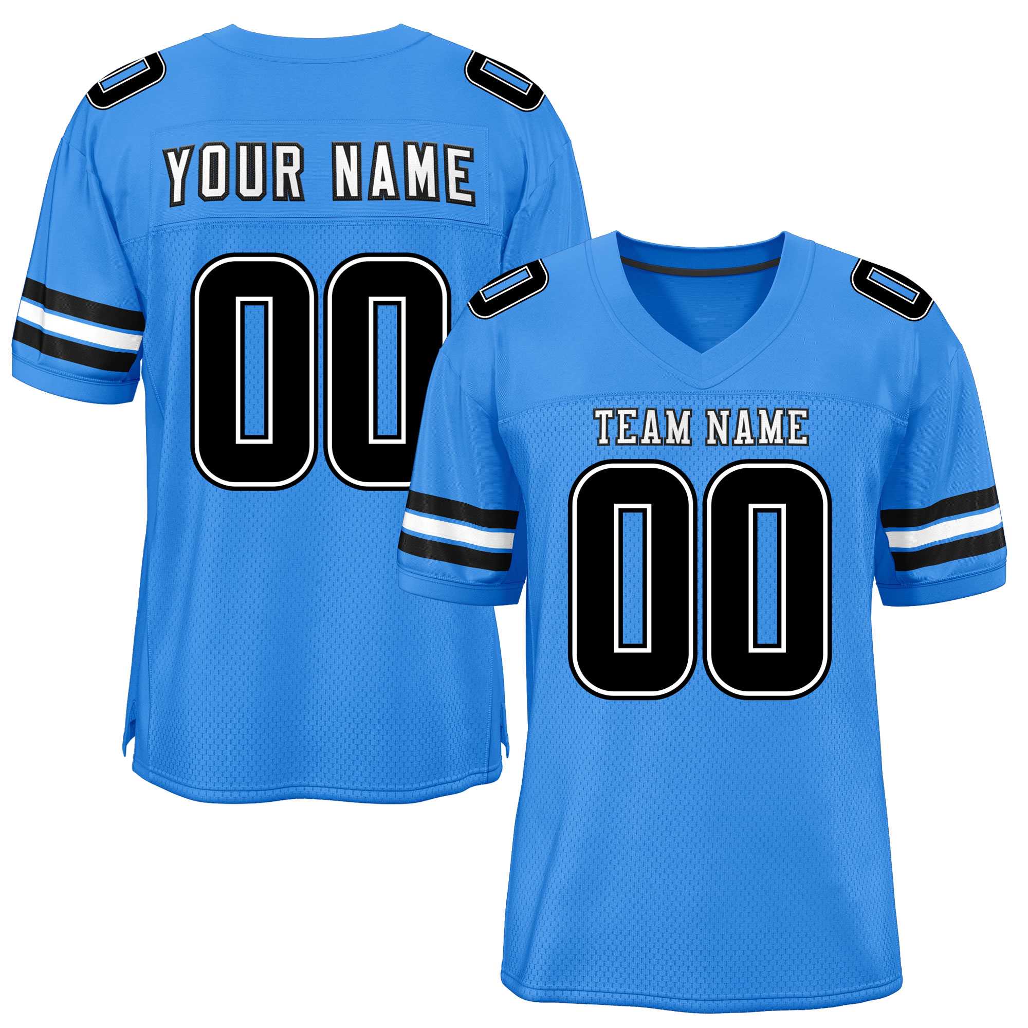 Custom Powder Blue Black-White Classic Style Mesh Authentic Football Jersey