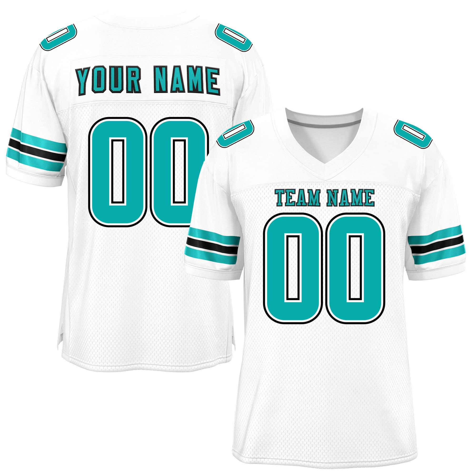 Custom White Aqua-Black Classic Style Mesh Authentic Football Jersey