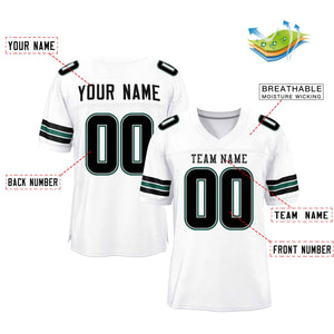 Custom White Black-Midnight Green Classic Style Mesh Authentic Football Jersey