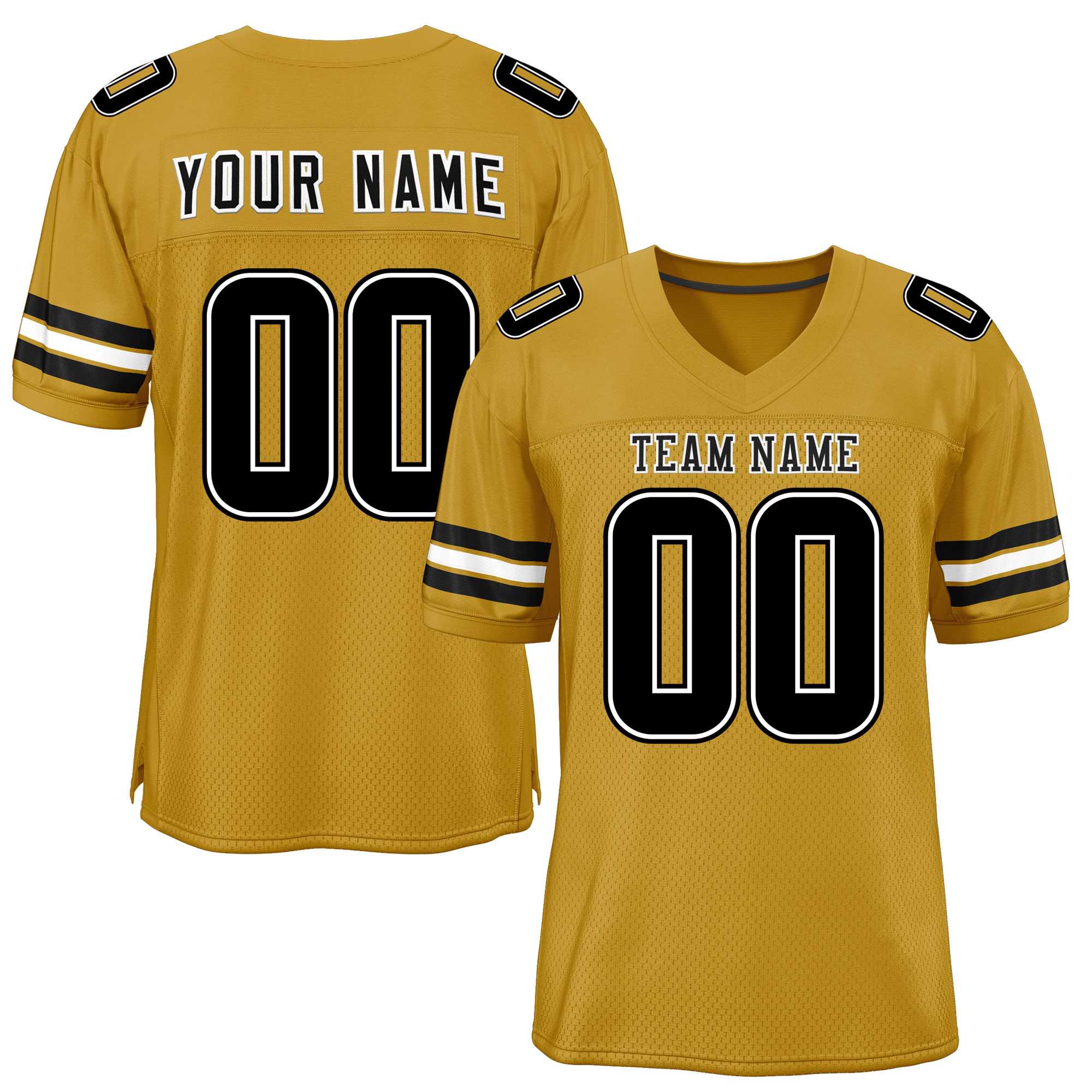 Custom Old Gold Black-White Classic Style Mesh Authentic Football Jersey