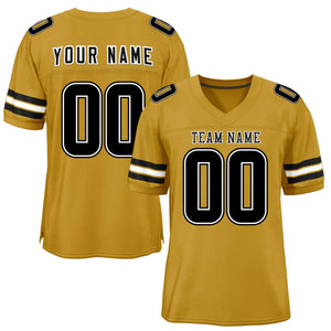 Custom Old Gold Black-White Classic Style Mesh Authentic Football Jersey