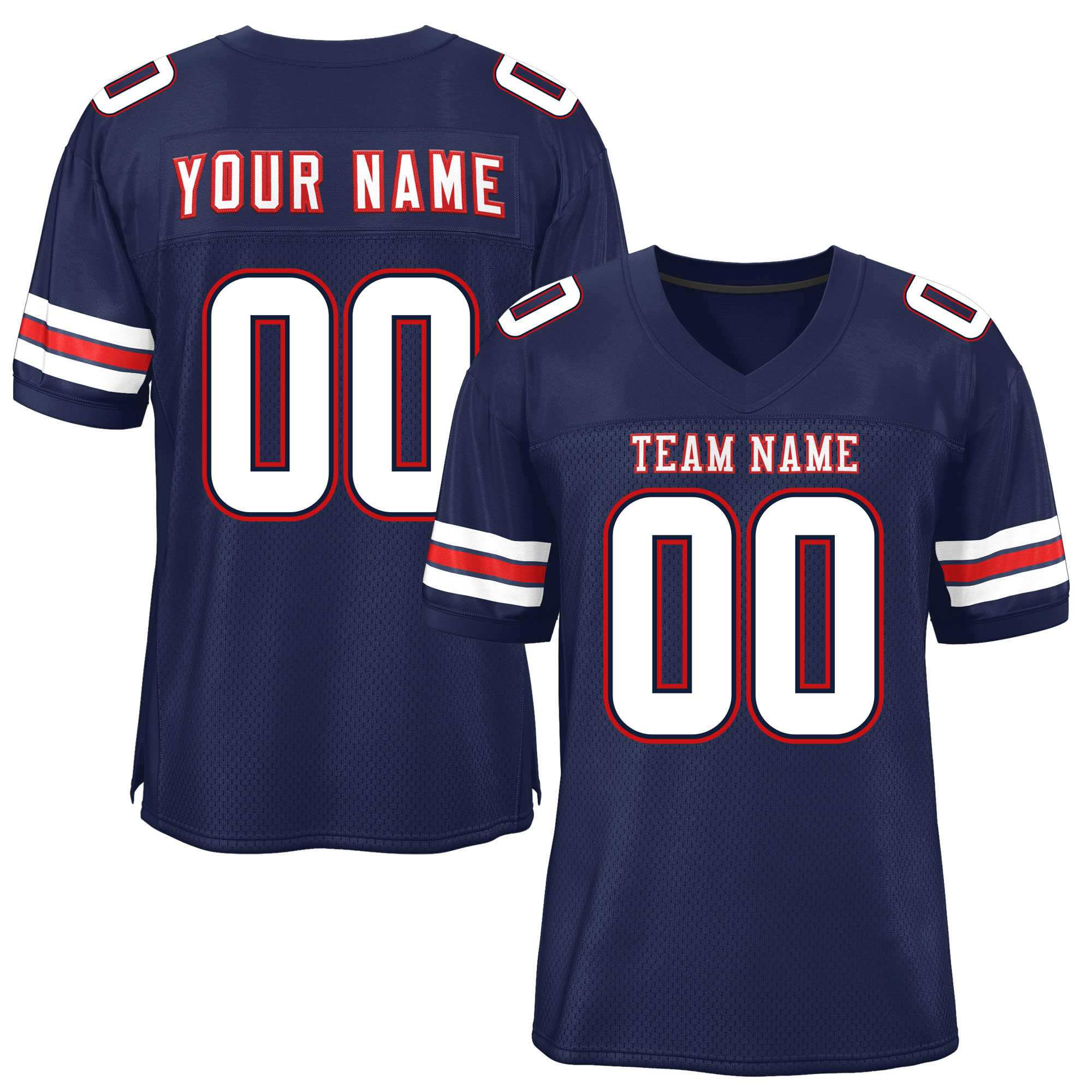 Custom Navy White-Red Classic Style Mesh Authentic Football Jersey