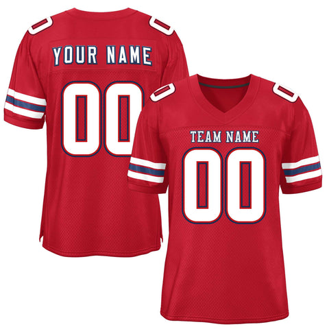 Custom Red White-Navy Classic Style Mesh Authentic Football Jersey