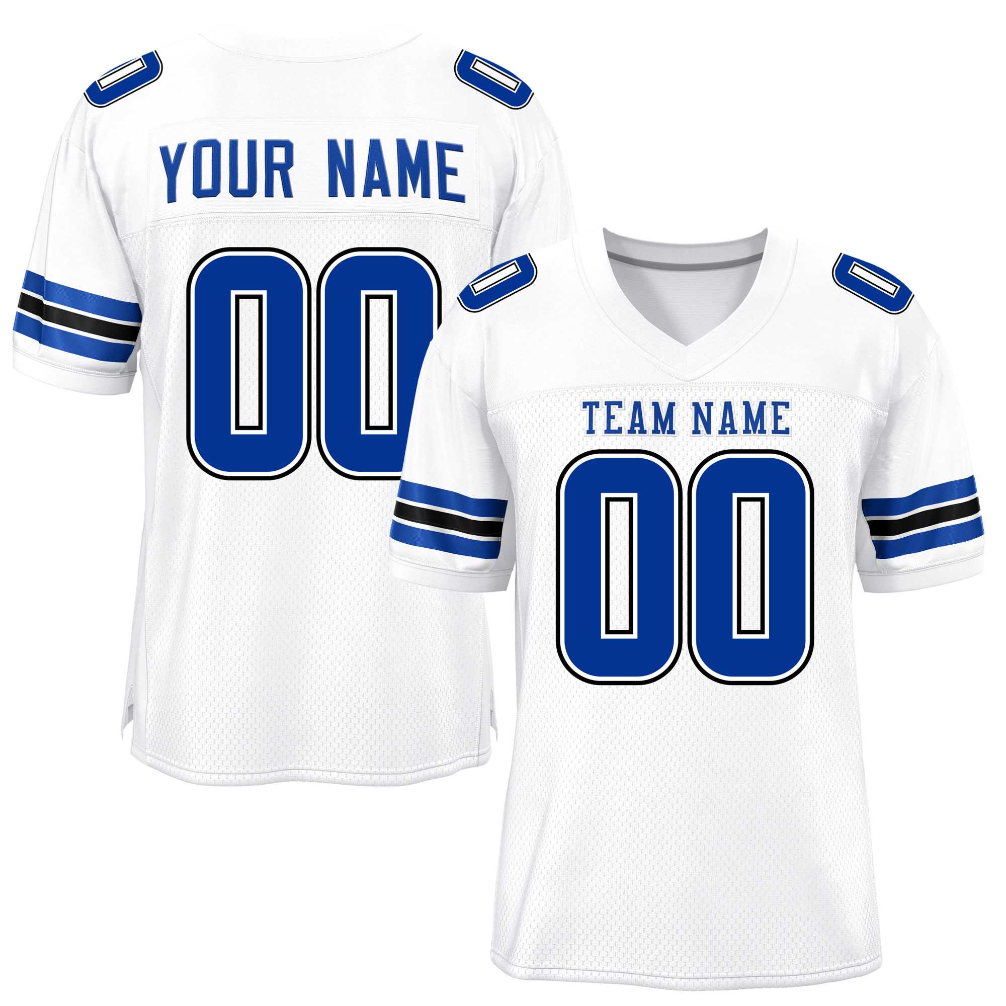 Custom White Royal-Black Classic Style Mesh Authentic Football Jersey