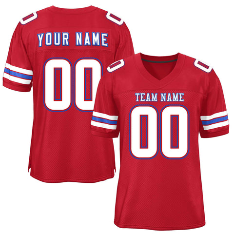 Custom Red White-Royal Classic Style Mesh Authentic Football Jersey