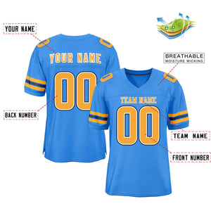 Custom Powder Blue Yellow-Black Classic Style Mesh Authentic Football Jersey