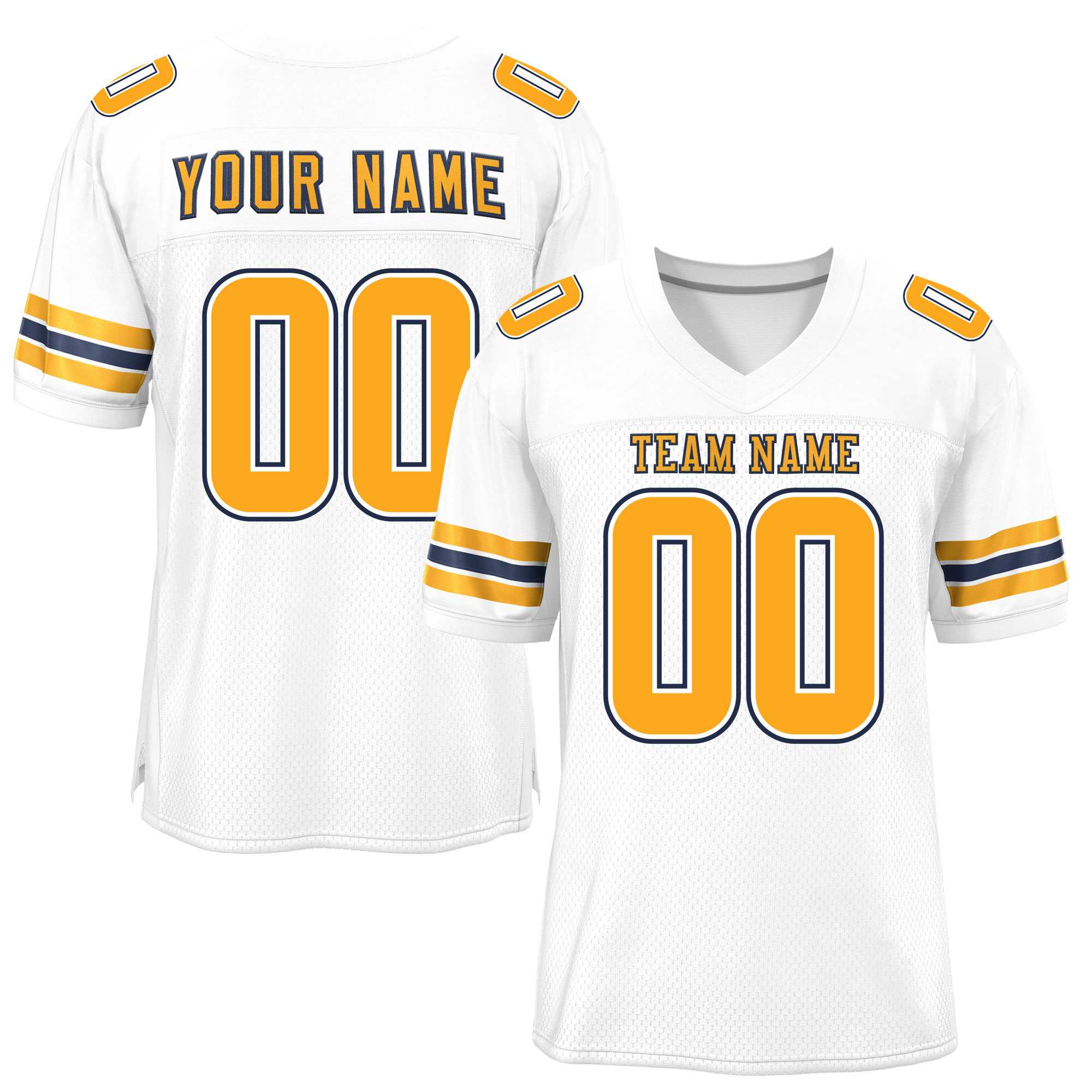 Custom White Yellow-Navy Classic Style Mesh Authentic Football Jersey