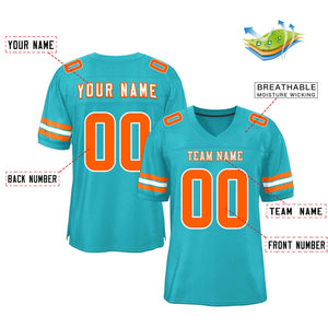 Custom Aqua Orange-White Classic Style Mesh Authentic Football Jersey