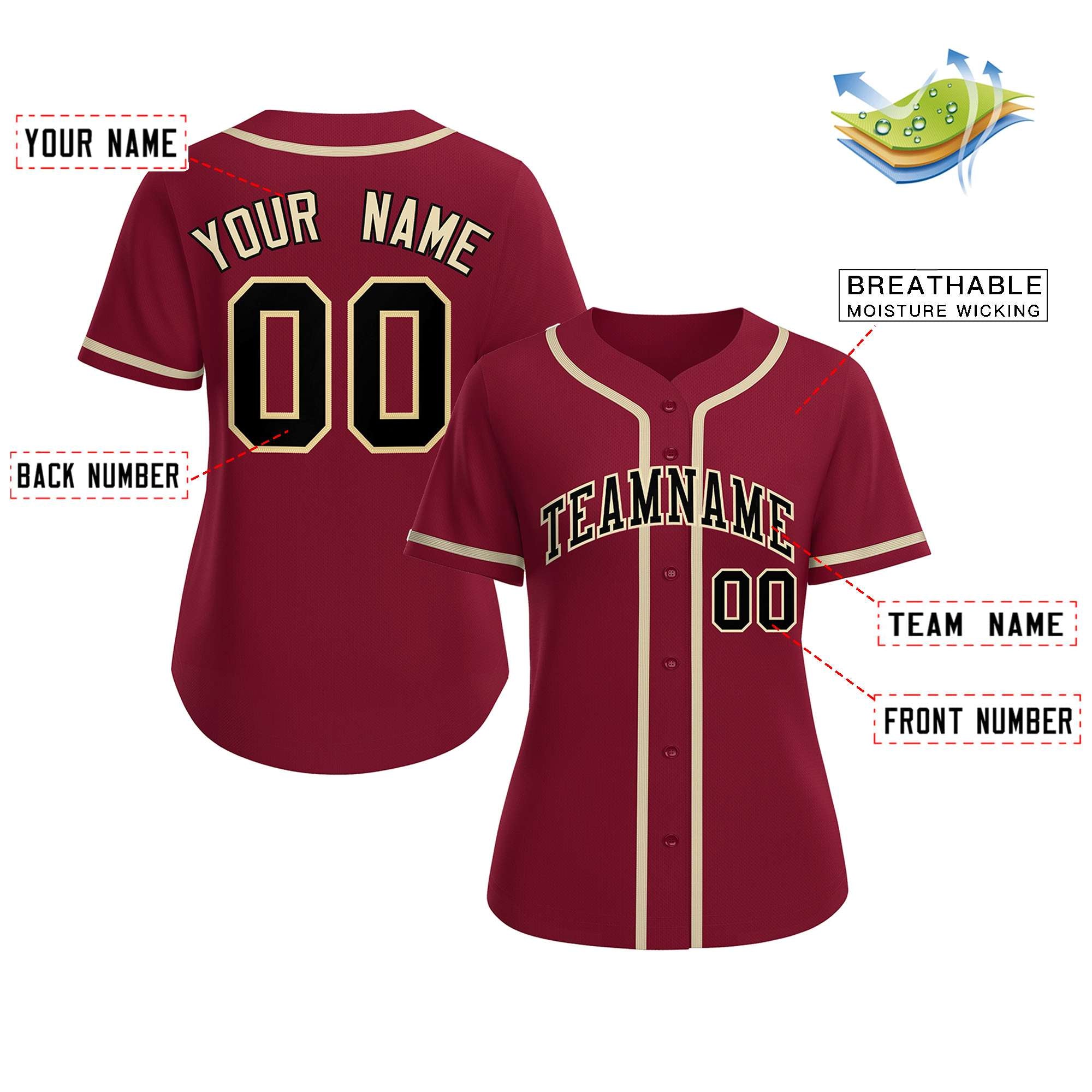 Custom Crimson Black-Khaki Classic Style Baseball Jersey For Women