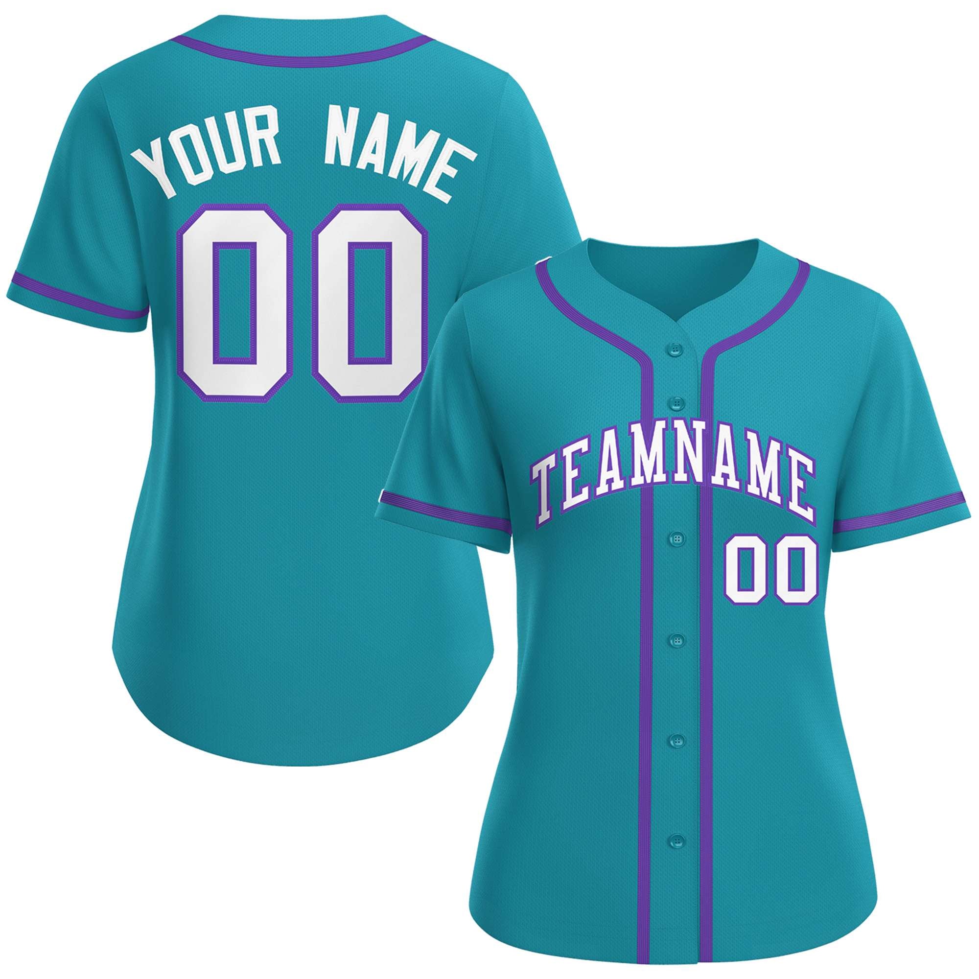 Maillot de baseball de style classique Aqua personnalisé blanc-violet pour femmes