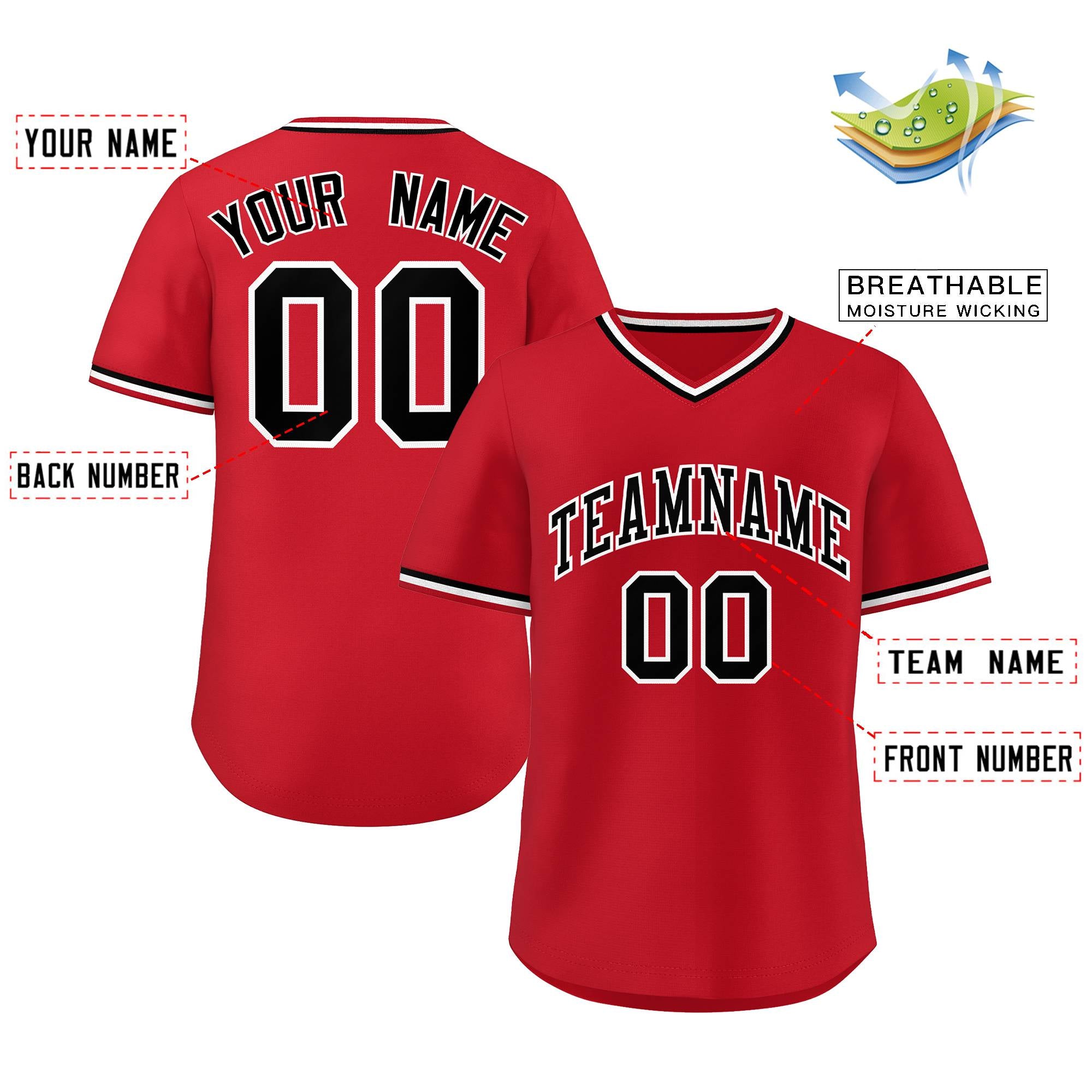 Custom Red Black-White Classic Style Authentic Pullover Baseball Jersey