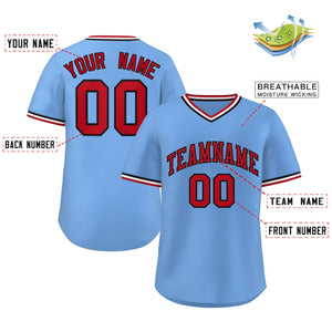 Maillot de baseball personnalisé, bleu clair, rouge et blanc, style classique, pull authentique