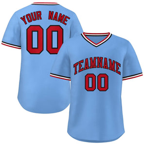 Maillot de baseball personnalisé, bleu clair, rouge et blanc, style classique, pull authentique