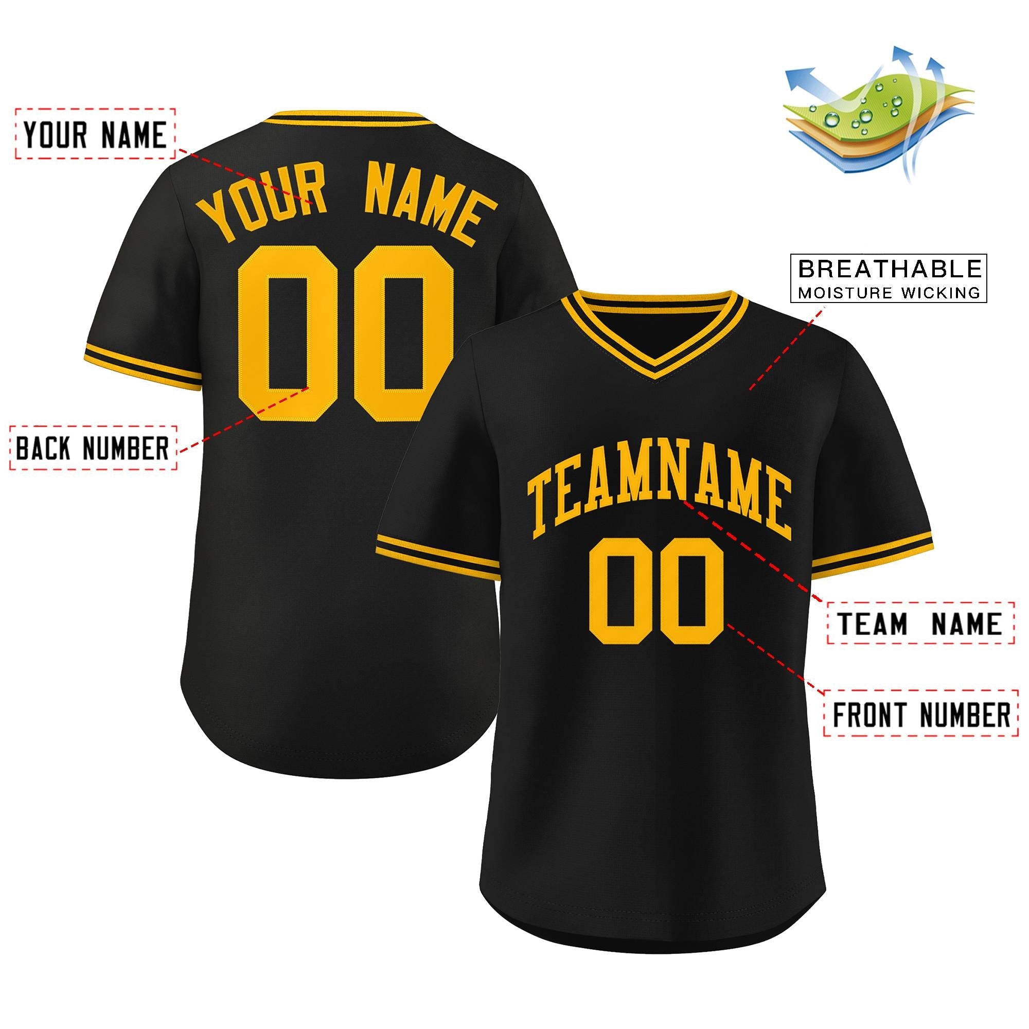 Maillot de baseball à pull authentique de style classique jaune noir personnalisé