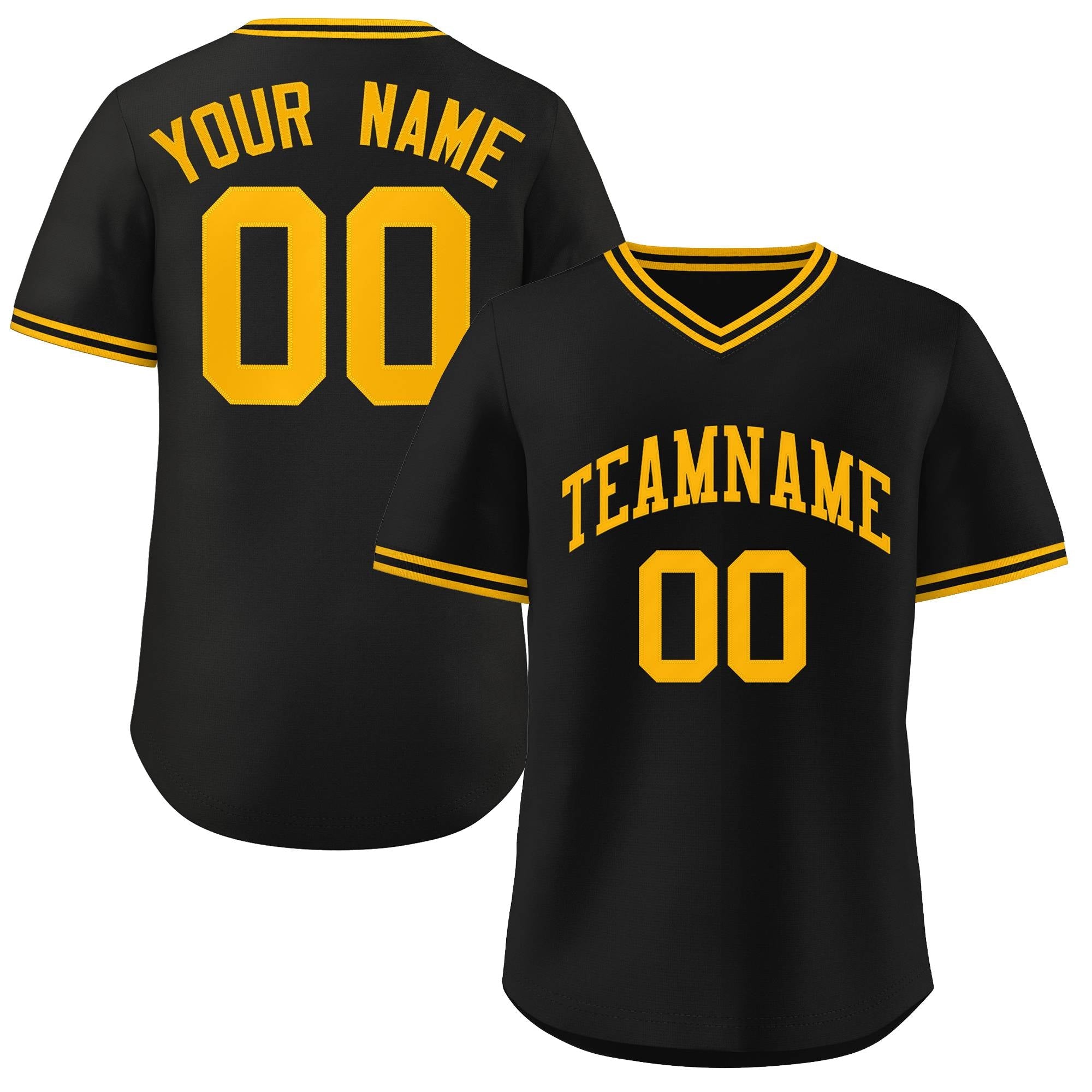 Custom Black Yellow Classic Style Authentic Pullover Baseball Jersey