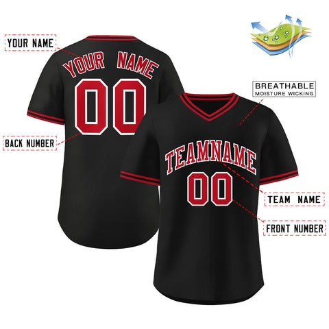 Custom Black Red-Black Classic Style Authentic Pullover Baseball Jersey