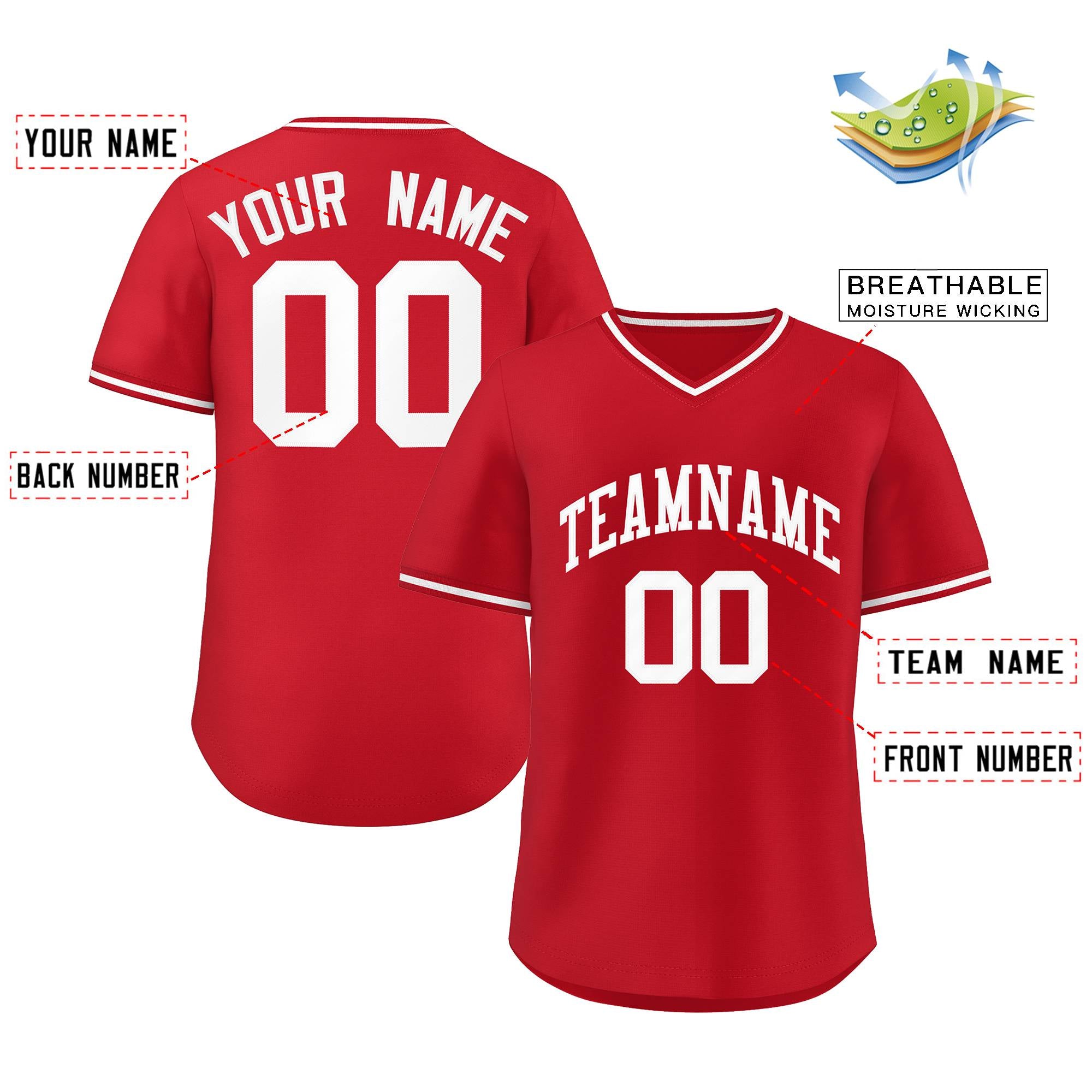 Custom Red Classic Style Authentic Pullover Baseball Jersey