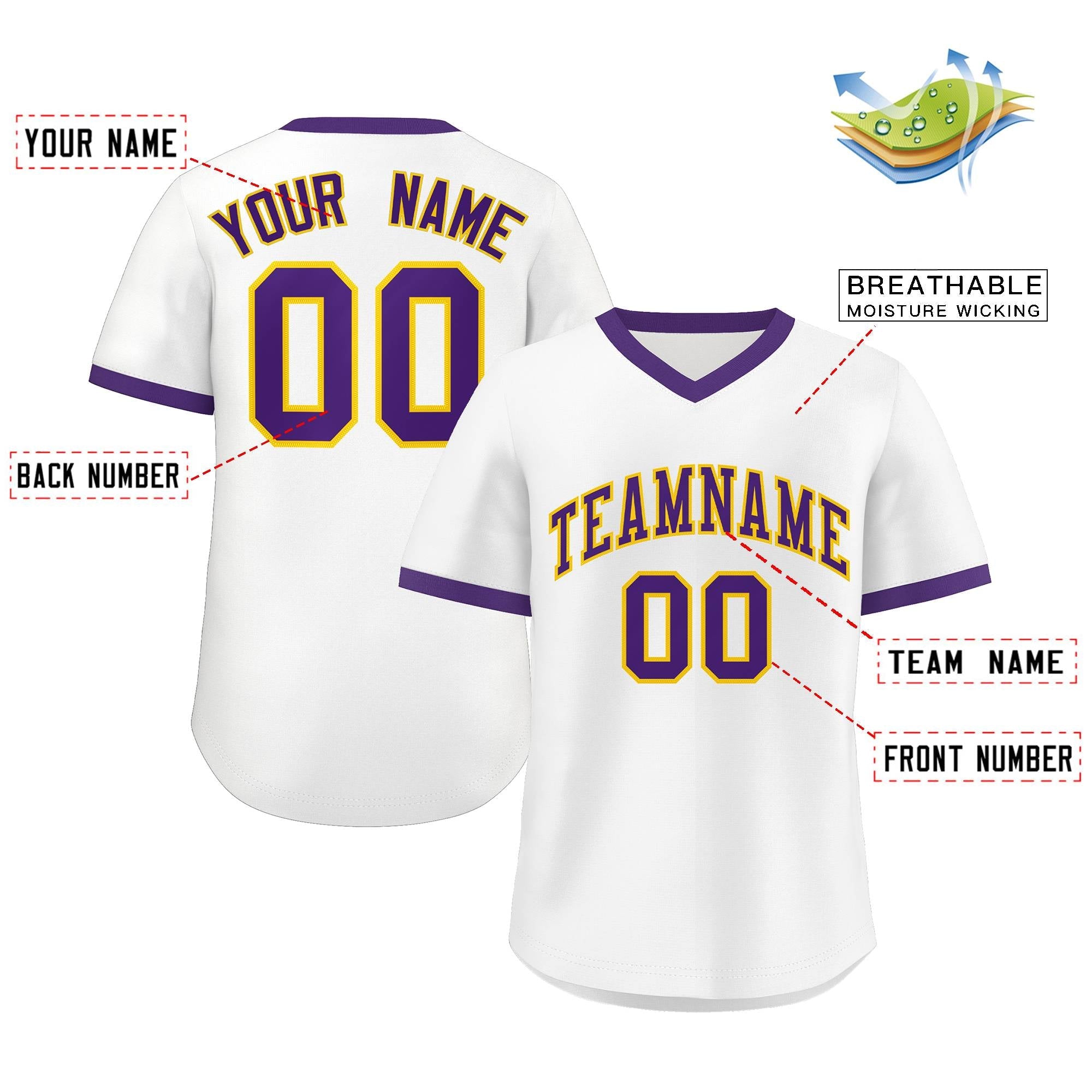 Custom White Purple Classic Style Authentic Pullover Baseball Jersey