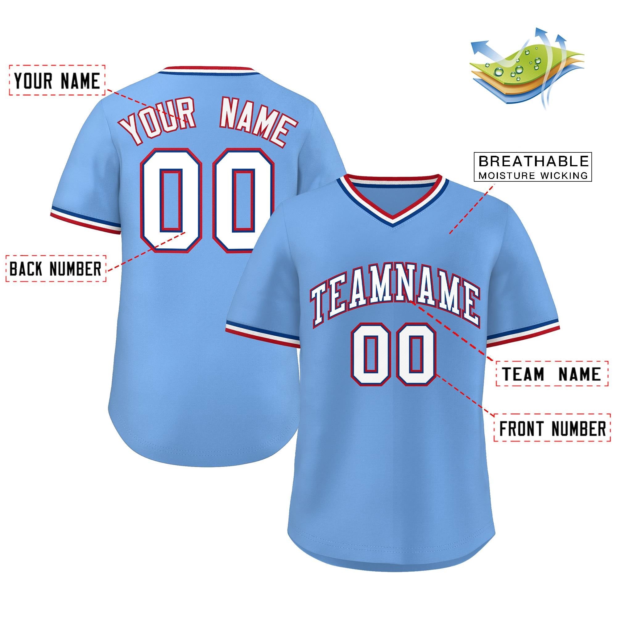 Custom Light Blue White Classic Style Authentic Pullover Baseball Jersey