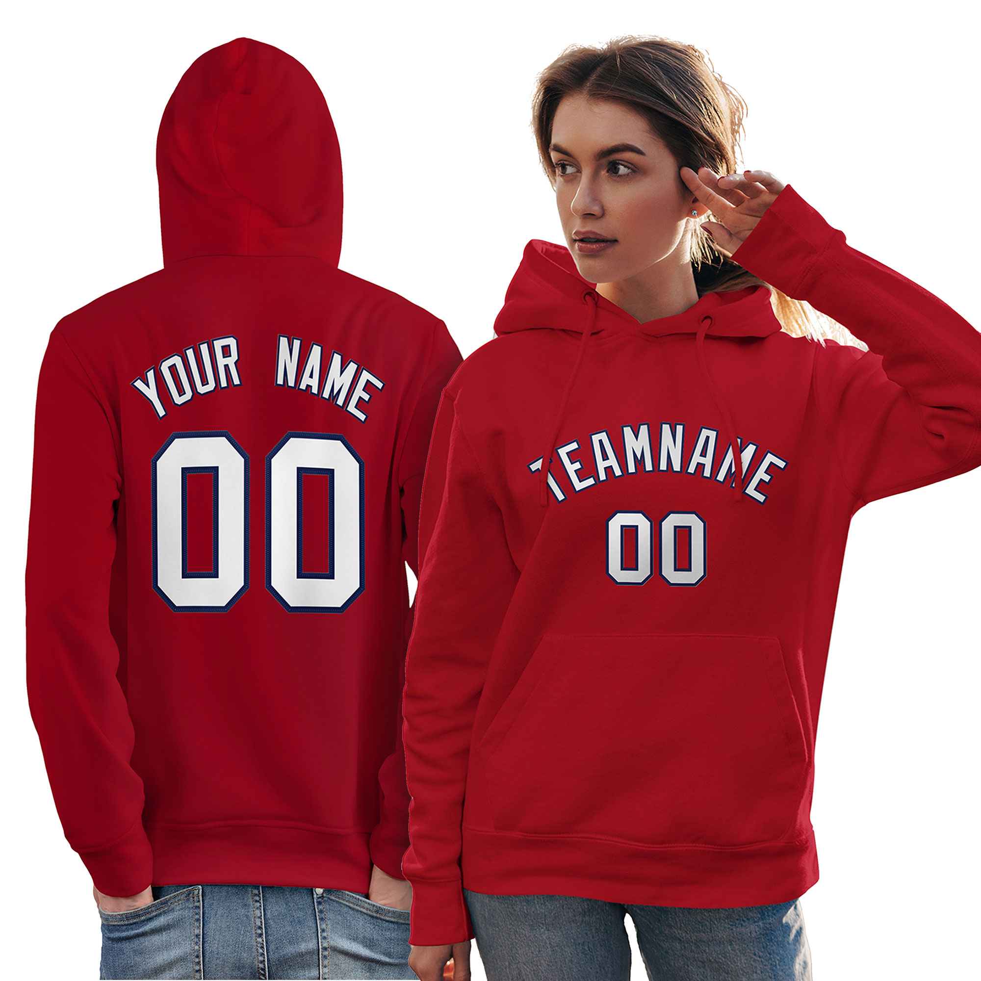 Custom Red Navy-White Classic Style Personalized Sport Pullover Hoodie