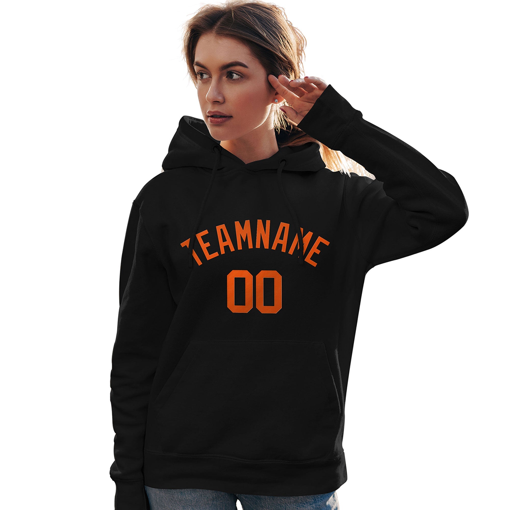 Custom Black Orange Classic Style Personalized Sport Pullover Hoodie