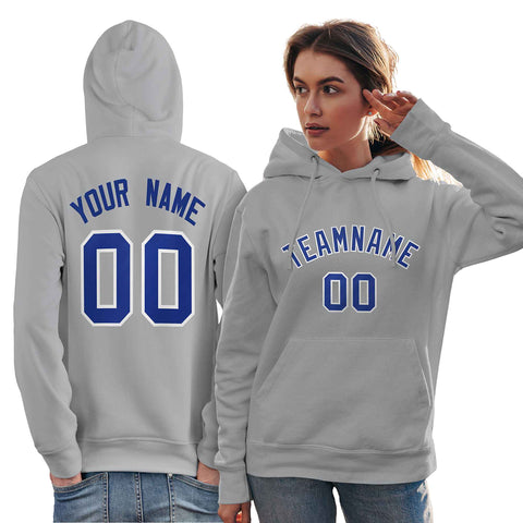 Custom Gray Royal-White Classic Style Personalized Sport Pullover Hoodie