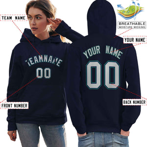 Custom Navy Gray-Aqua Classic Style Personalized Sport Pullover Hoodie