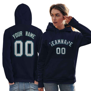 Custom Navy Gray-Aqua Classic Style Personalized Sport Pullover Hoodie