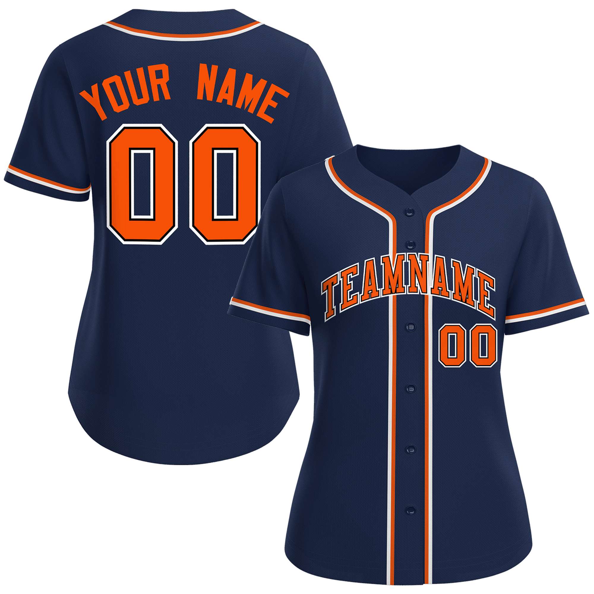 Maillot de baseball de style classique personnalisé bleu marine orange-noir pour femmes