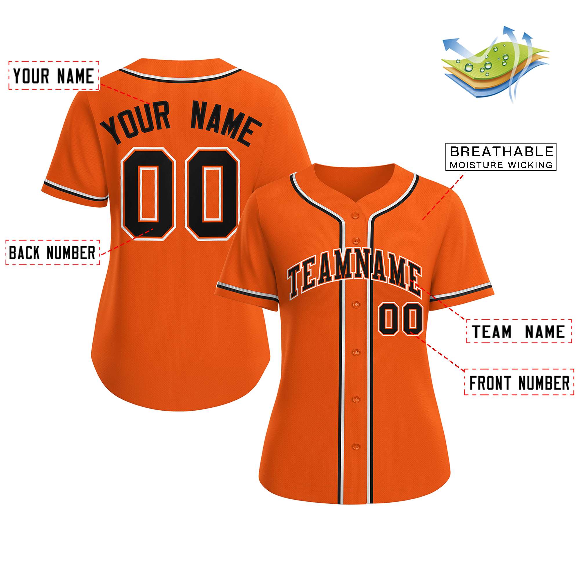 Maillot de baseball de style classique orange noir-orange personnalisé pour femmes