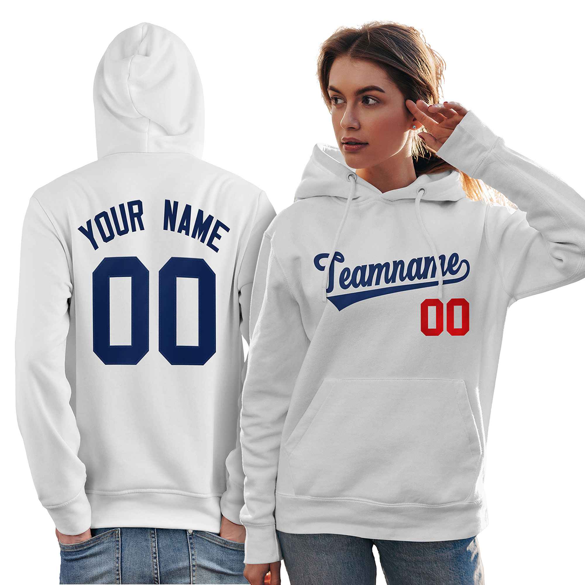 Custom White Navy-Red Classic Style Personalized Sport Pullover Hoodie