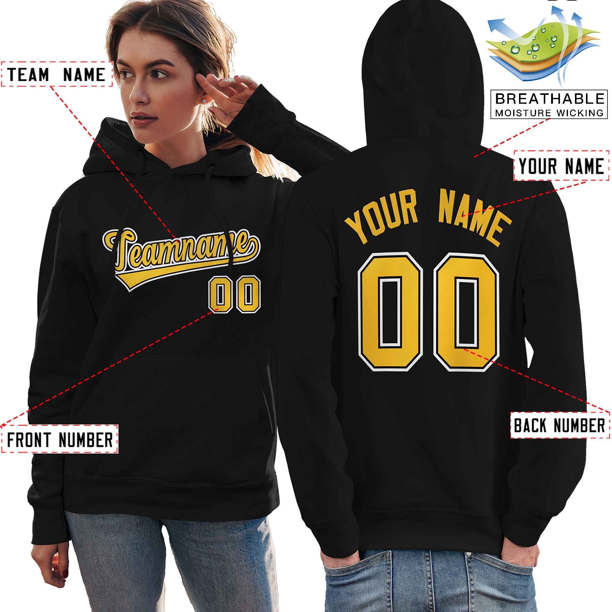 Custom Black Gold-White Classic Style Personalized Sport Pullover Hoodie