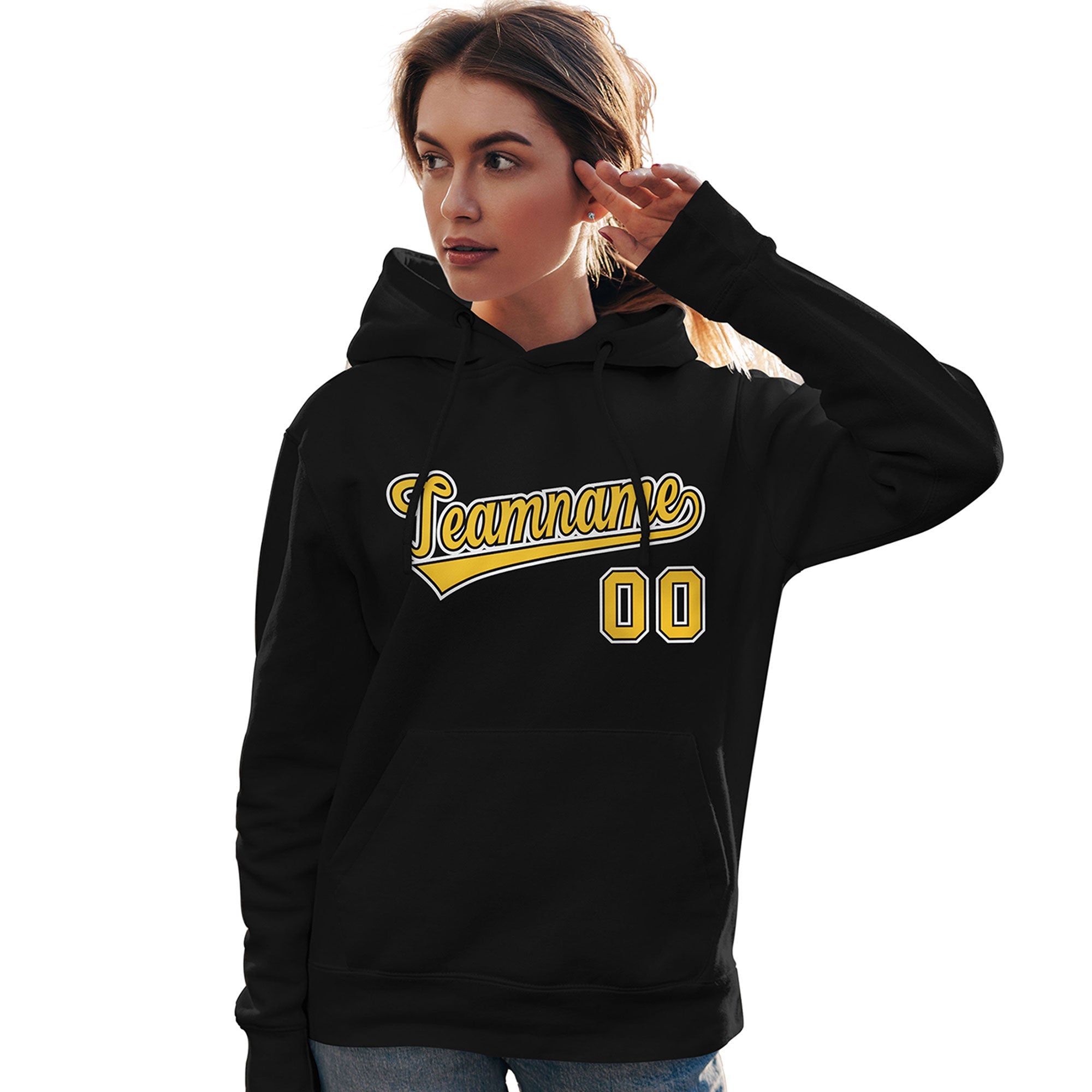 Custom Black Gold-White Classic Style Personalized Sport Pullover Hoodie