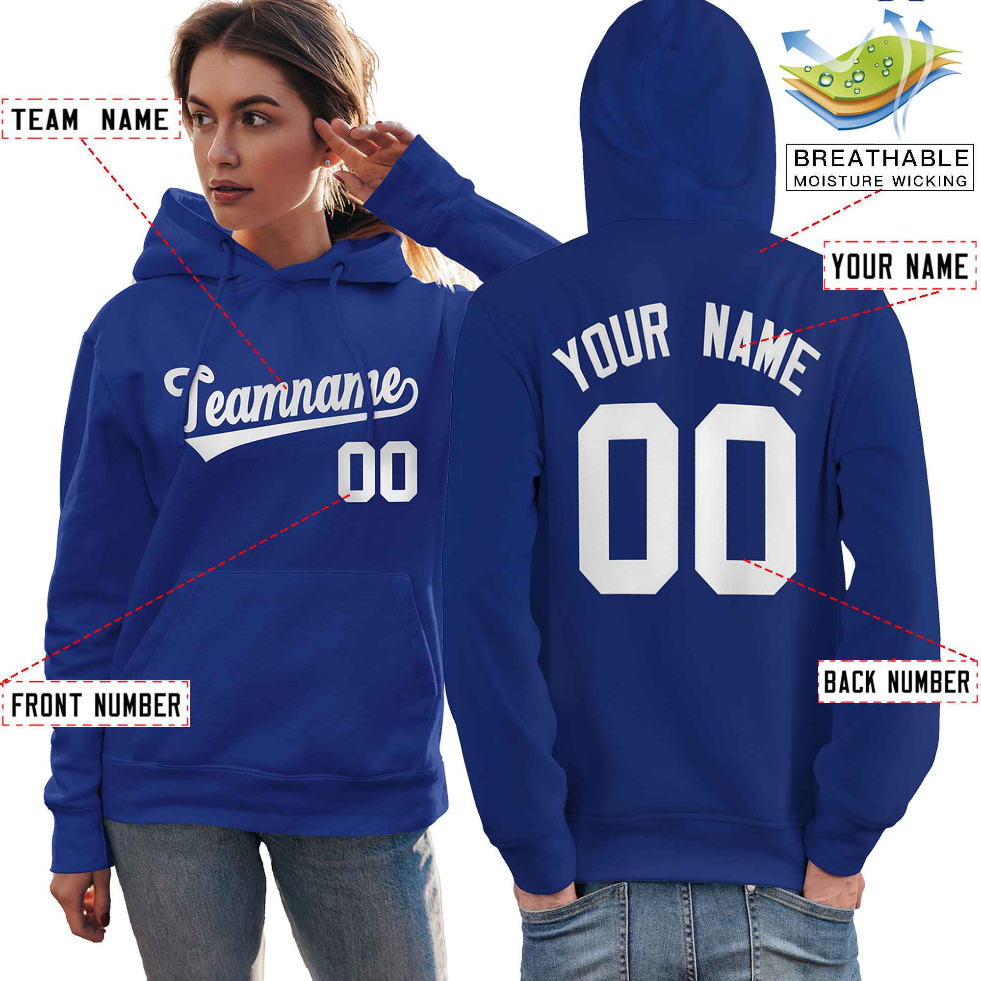 Custom Royal White Classic Style Personalized Sport Pullover Hoodie