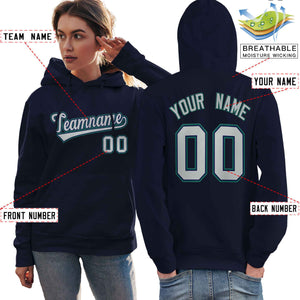 Custom Navy Gray-Aqua Classic Style Personalized Sport Pullover Hoodie