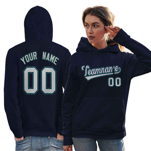 Custom Navy Gray-Aqua Classic Style Personalized Sport Pullover Hoodie