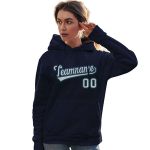 Custom Navy Gray-Aqua Classic Style Personalized Sport Pullover Hoodie