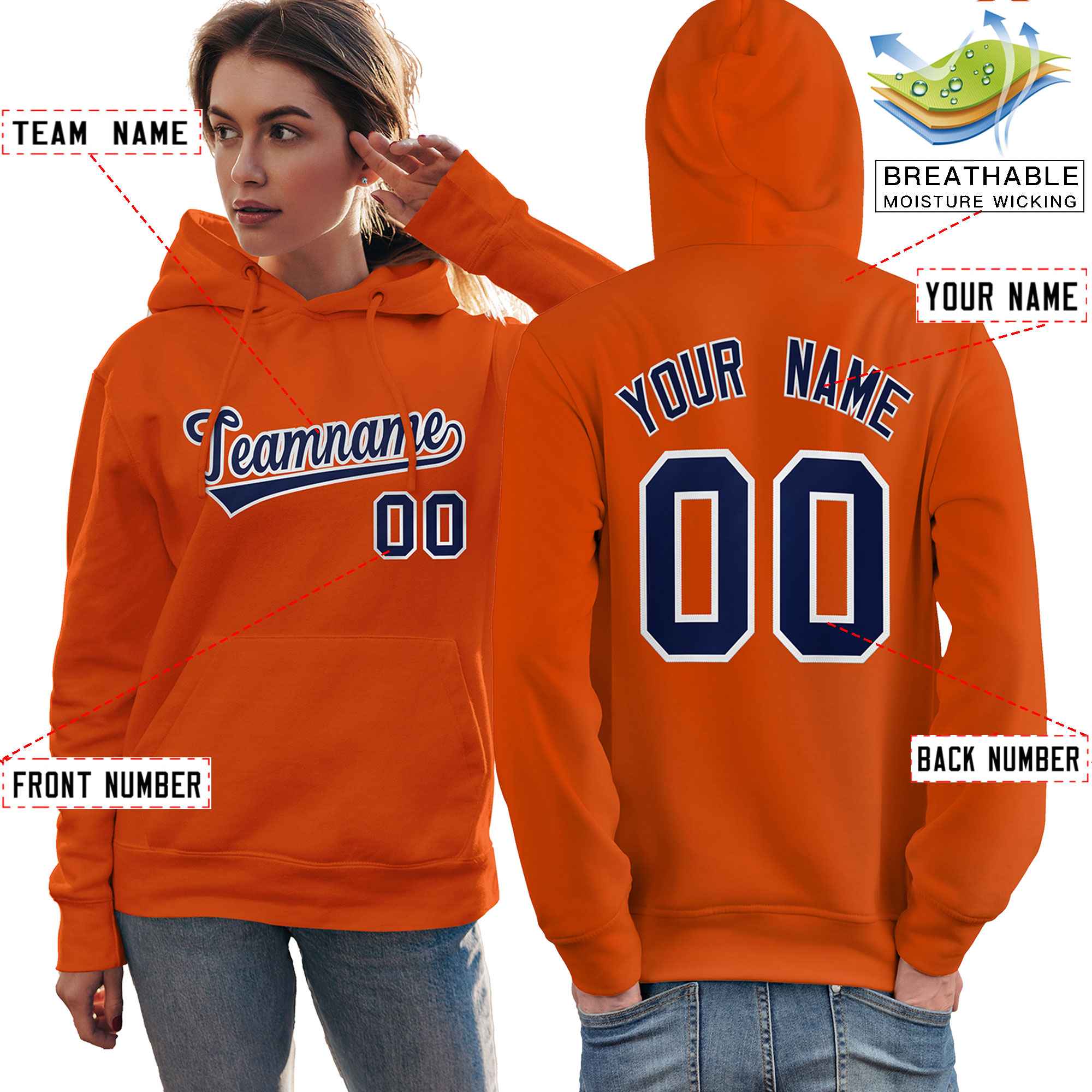 Custom Orange Royal-White Classic Style Personalized Sport Pullover Hoodie