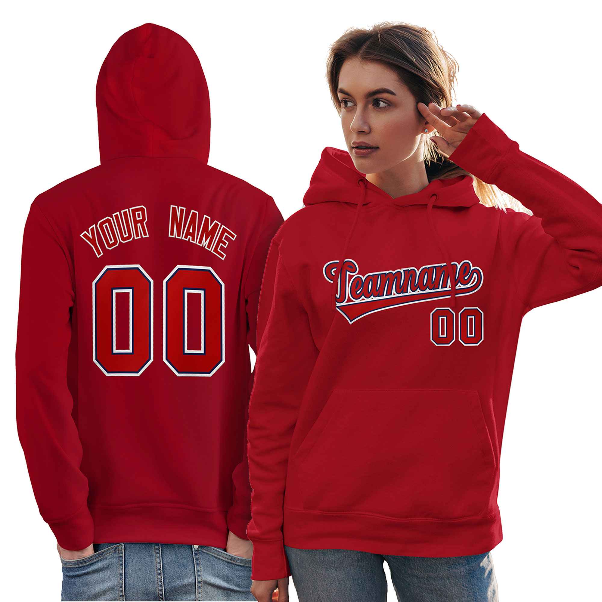 Custom Red Royal-White Classic Style Personalized Sport Pullover Hoodie