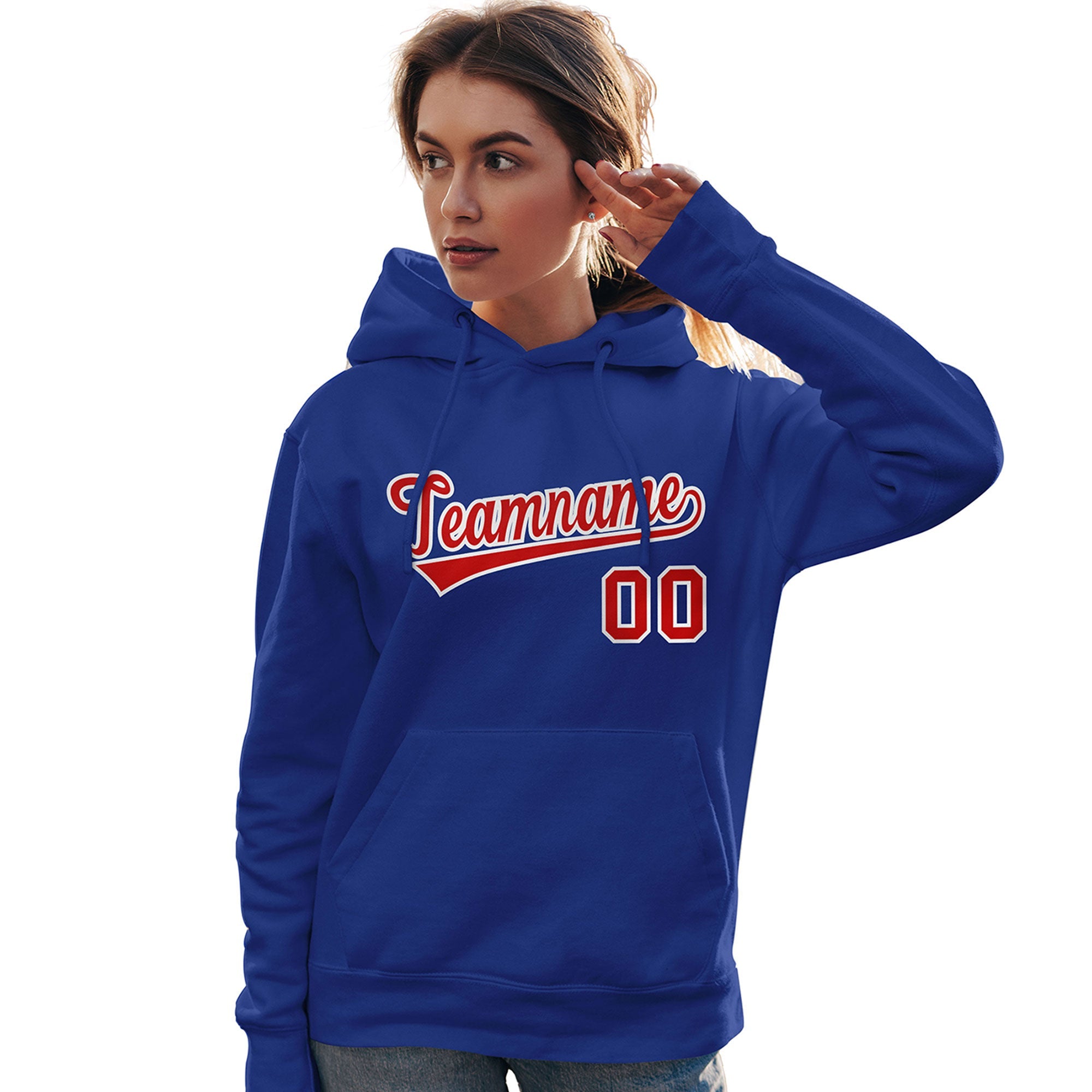 Custom Royal Red-White Classic Style Personalized Sport Pullover Hoodie