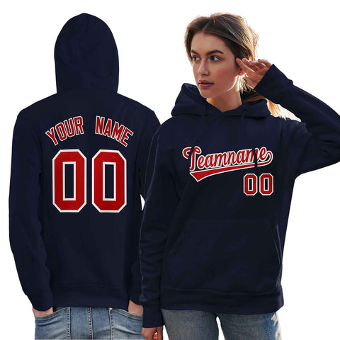 Custom Navy Red-White Classic Style Personalized Sport Pullover Hoodie