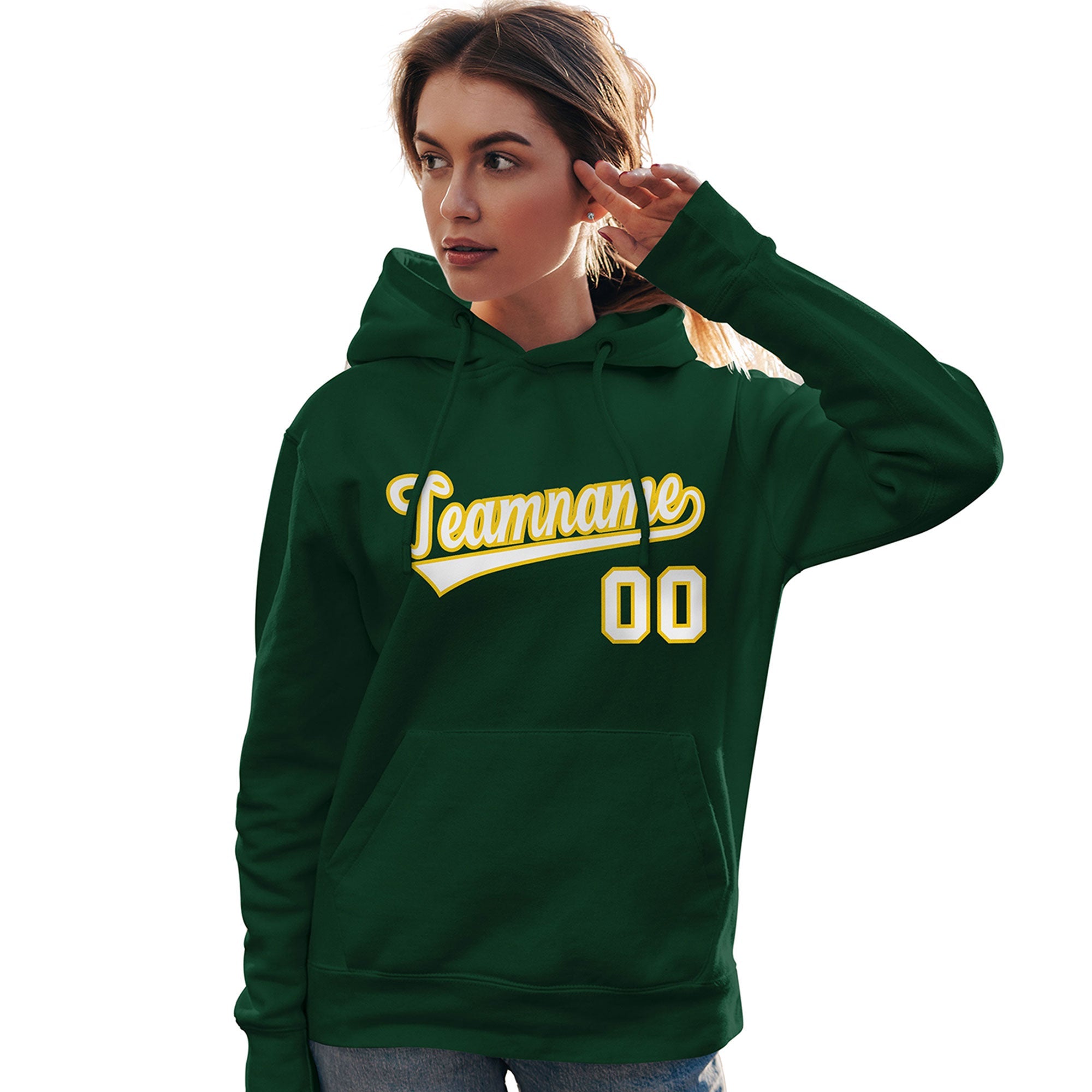 Custom Kelly Green White-Gold Classic Style Personalized Sport Pullover Hoodie