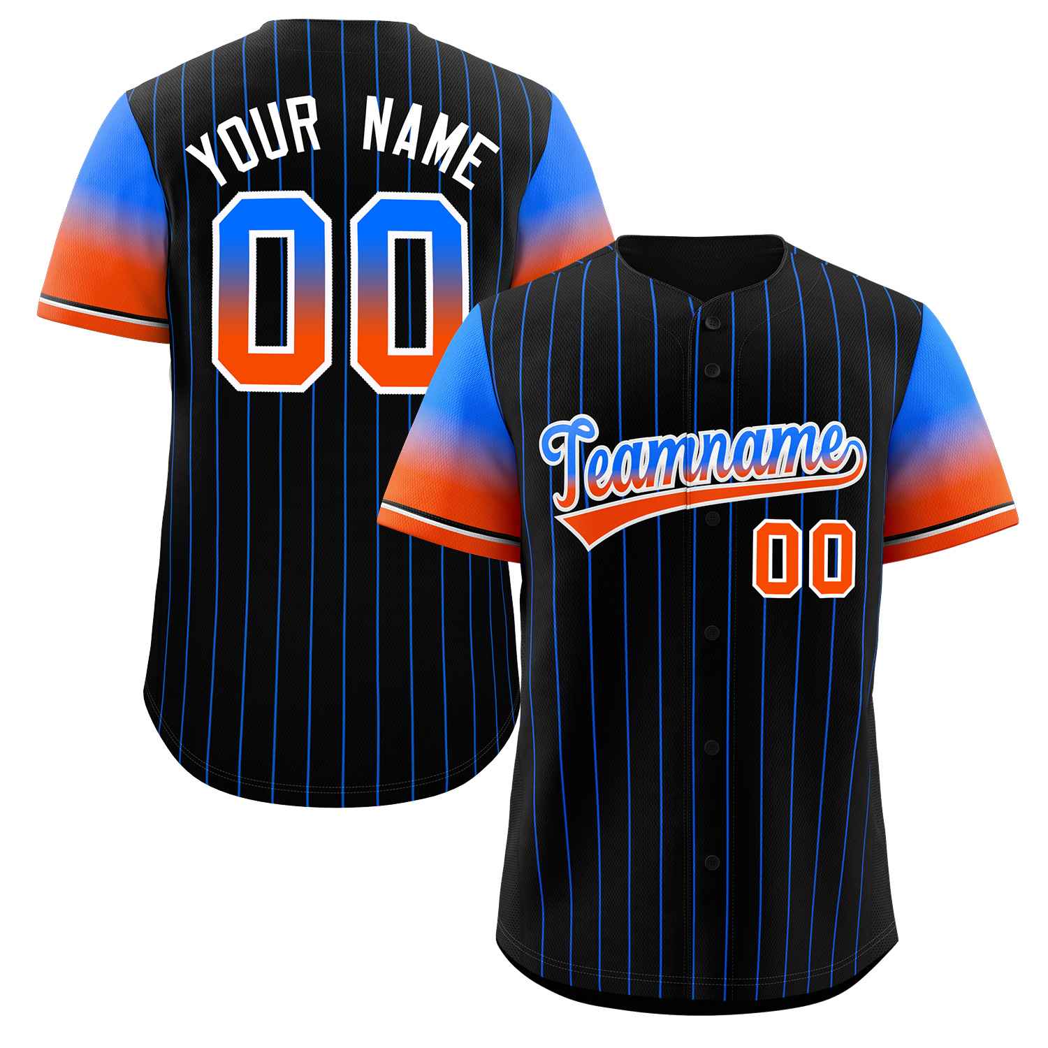 Maillot de Baseball personnalisé noir Royal Orange-blanc à rayures, dégradé de police, mode authentique