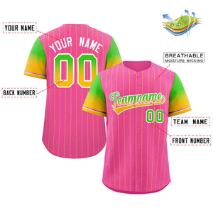 Custom PinK Neon Green Gold-White Stripe Font Gradient Fashion Authentic Baseball Jersey