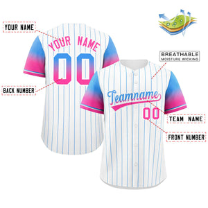 Custom White Powder Blue Pink-White Stripe Font Gradient Fashion Authentic Baseball Jersey