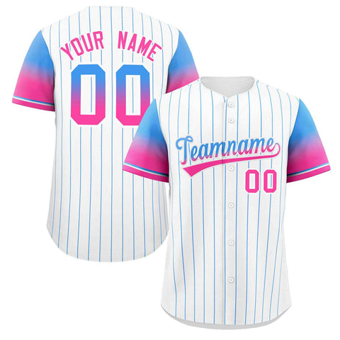 Custom White Powder Blue Pink-White Stripe Font Gradient Fashion Authentic Baseball Jersey