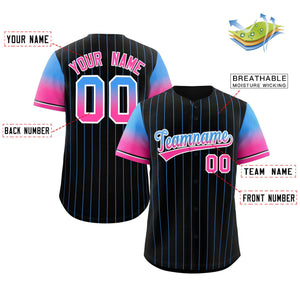 Custom Black Powder Blue Pink-White Stripe Font Gradient Fashion Authentic Baseball Jersey