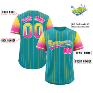 Maillot de Baseball personnalisé Aqua or rose-Aqua Stripe police dégradé mode authentique