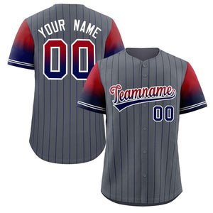 Custom Dark Gray Red Navy-White Stripe Font Gradient Fashion Authentic Baseball Jersey